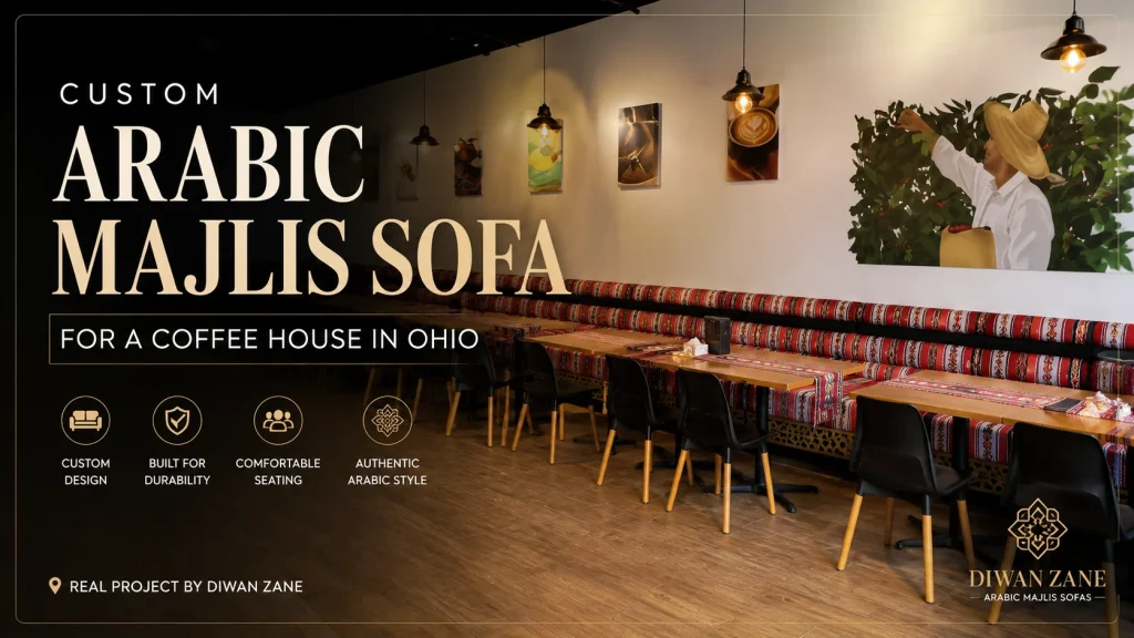 Custom Arabic Majlis sofa installed in a coffee house in Ohio