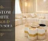 Custom white and gold diwan sofa in Tracy California with modular hexagonal table